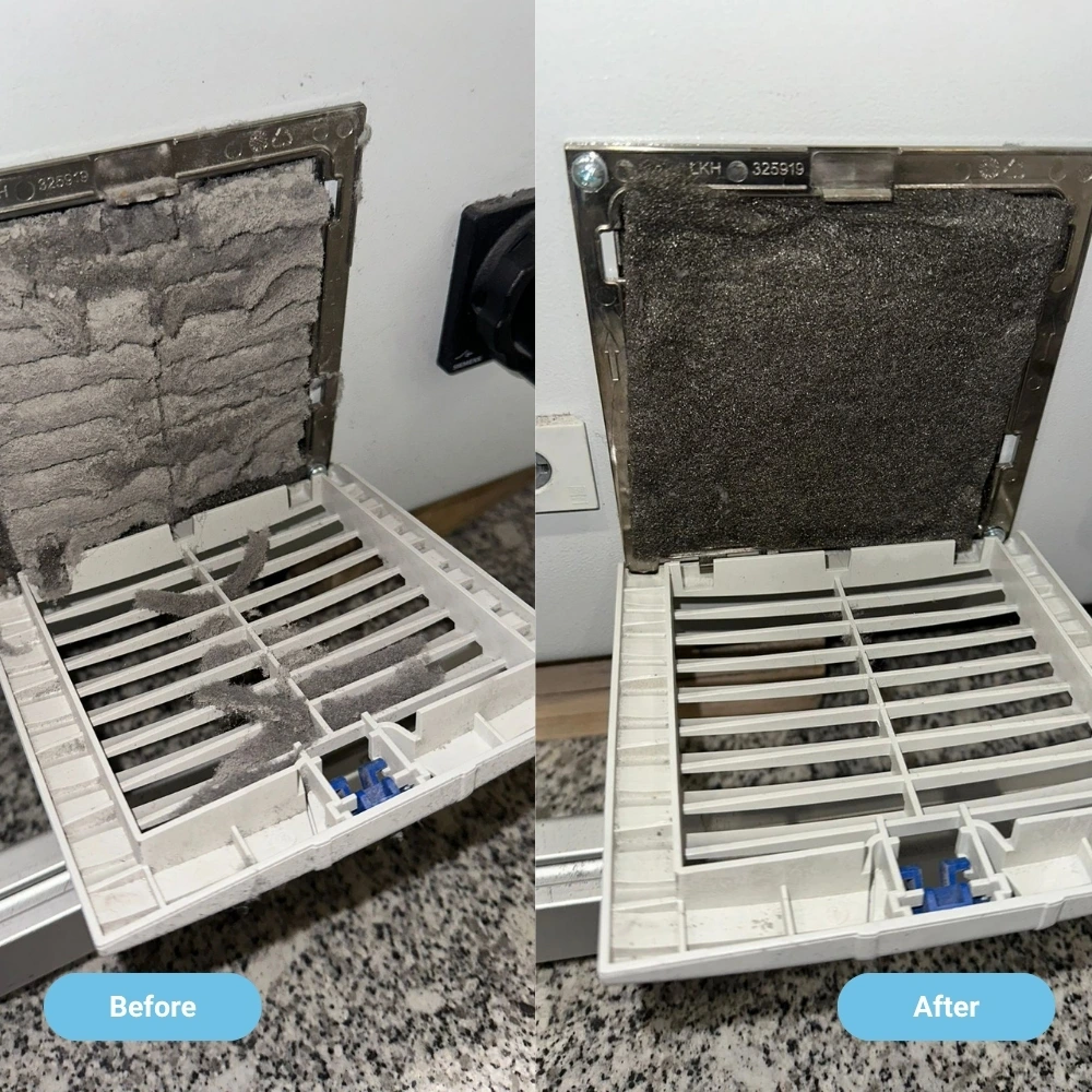 Démonstration de nettoyage d'un filtre poussiéreux par CLEANBelt, photo avant et après